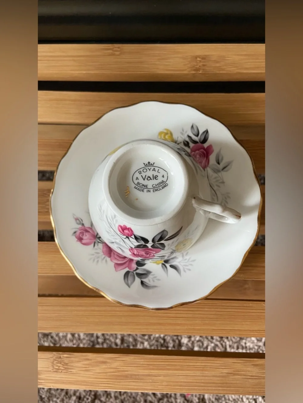 Royal Vale Fine Bone China Tea Cup & Saucer with Pink & Yellow Floral- Beautiful